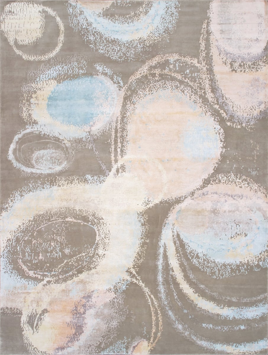 Modern 9' X 12' Hand-Knotted Silk & Wool Ivory/Grey Rug - All Ages, Indoors
