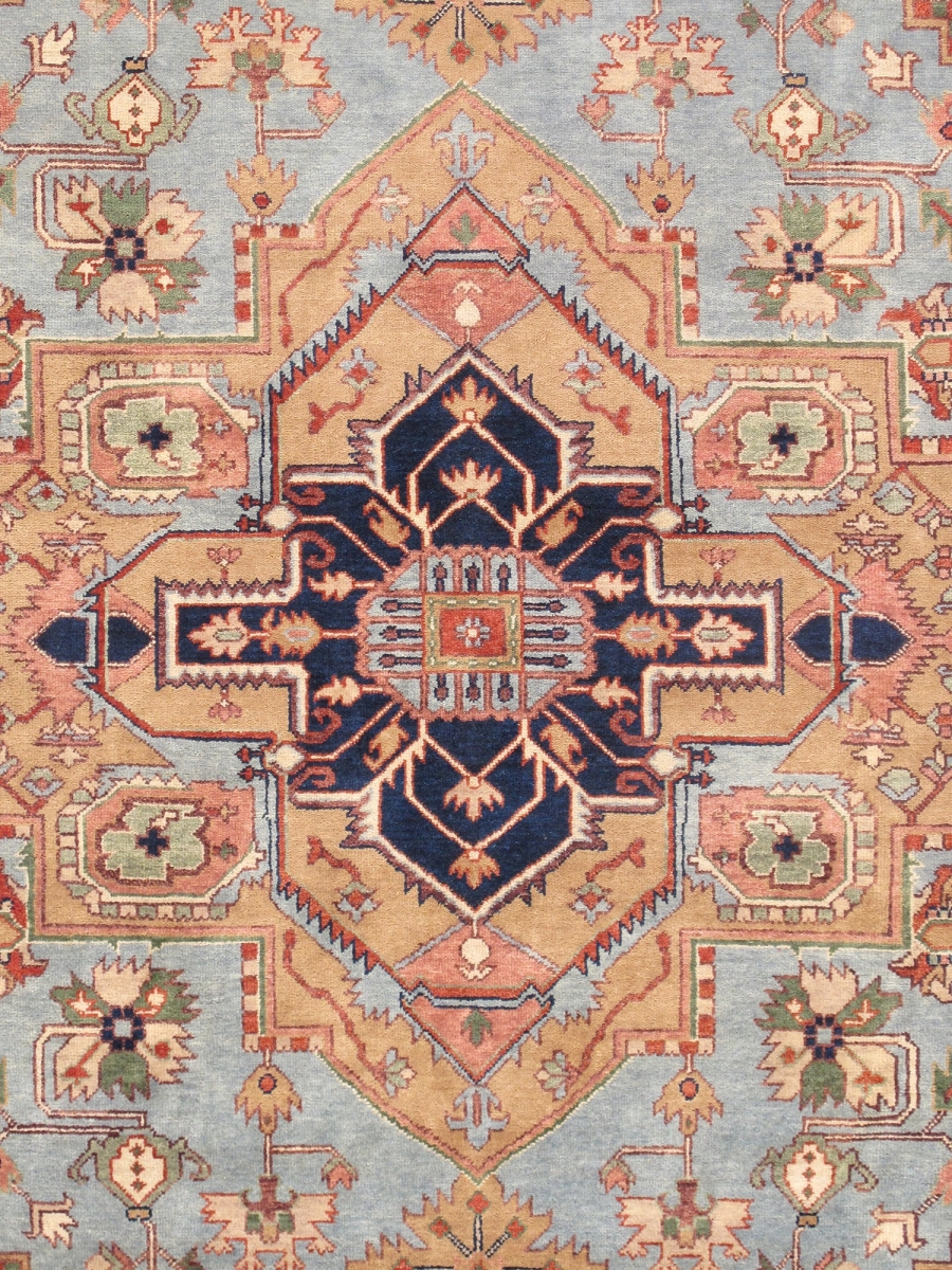PB-10BLB 12x15  Serapi 12' x 15' Hand-Knotted Wool Light Blue/Ivory Rug - All Ages, Indoors