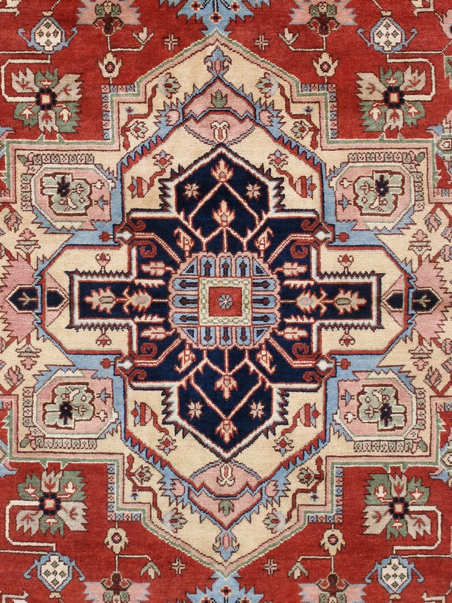 PB-10B 5x7  Serapi 5' x 7' Hand-Knotted Wool Rust/Navy Rug - All Ages, Indoors