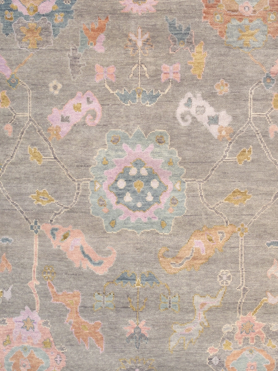 PSF-04 5x7  Oushak 5' x 7' Hand-Knotted Wool Silver/Grey Rug - All Ages, Indoors