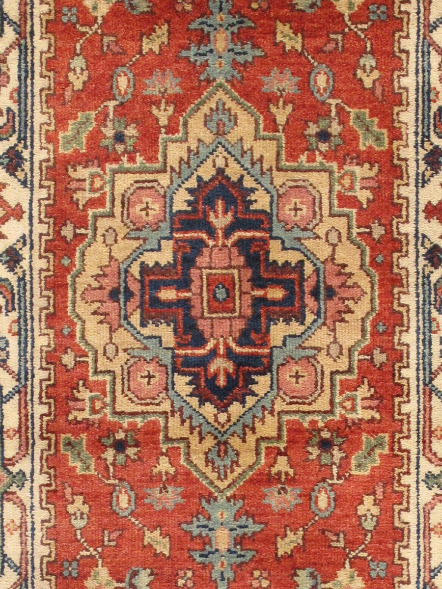 PB-10B IVO 2.07x22  Serapi 2'07' x 22' Hand-Knotted Wool Rust/Ivory Rug - All Ages, Indoors