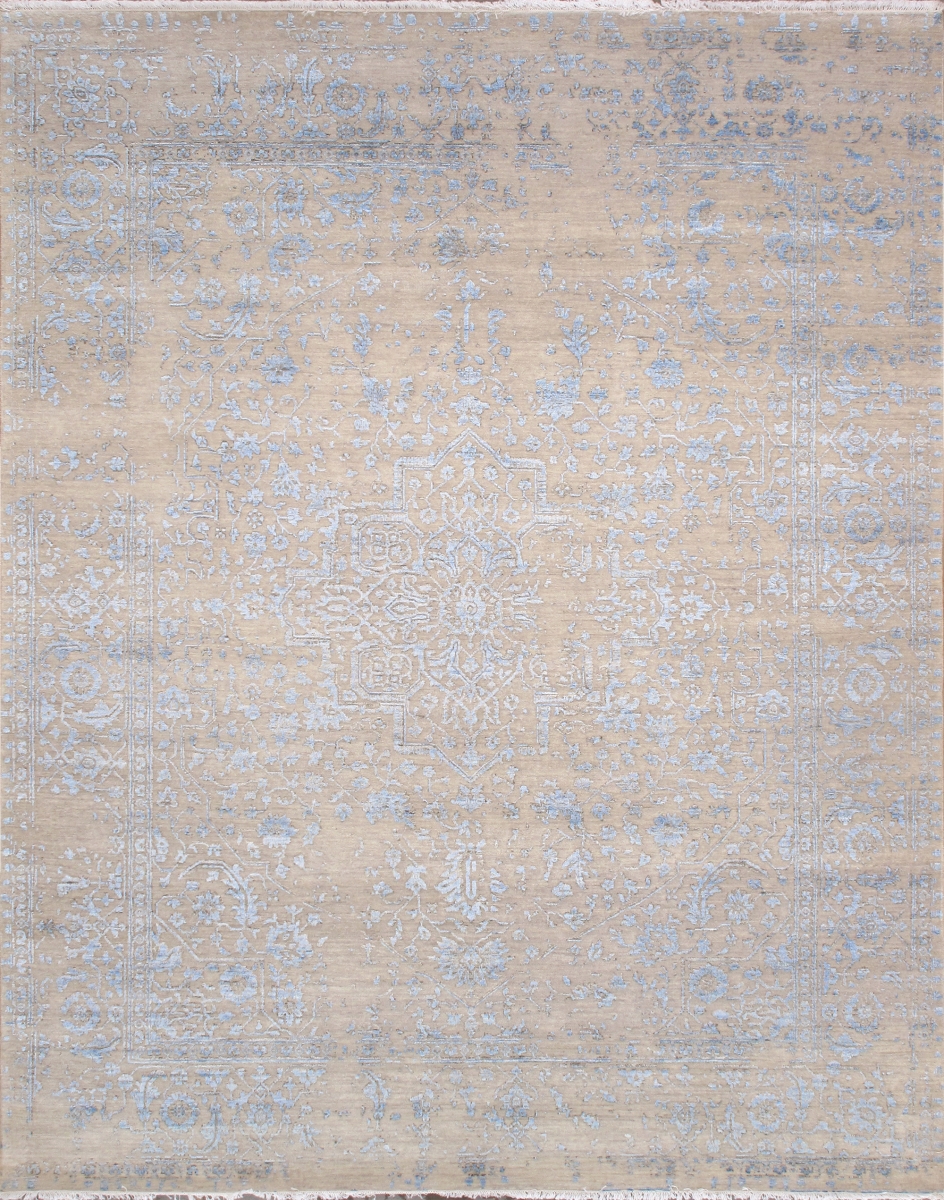 PDC-1444 8X10 Transitional Hand-Knotted Beige Geometric Area Rug- 8' 0'' X 10' 0''