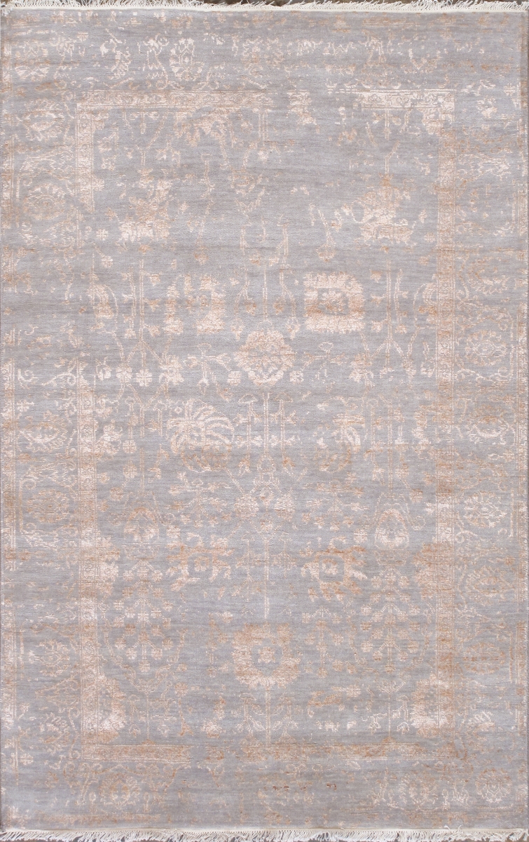 VASE-1855 4x6 Transitional Hand-Knotted Silver Geometric Area Rug- 4' 0'' X  6' 3''