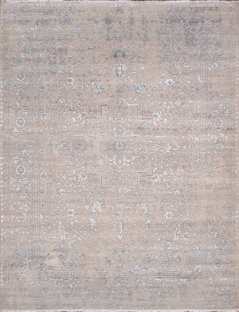 PDC-110 8X10 Transitional Hand-Knotted Silver Geometric Area Rug- 8' 0'' X 10' 3''
