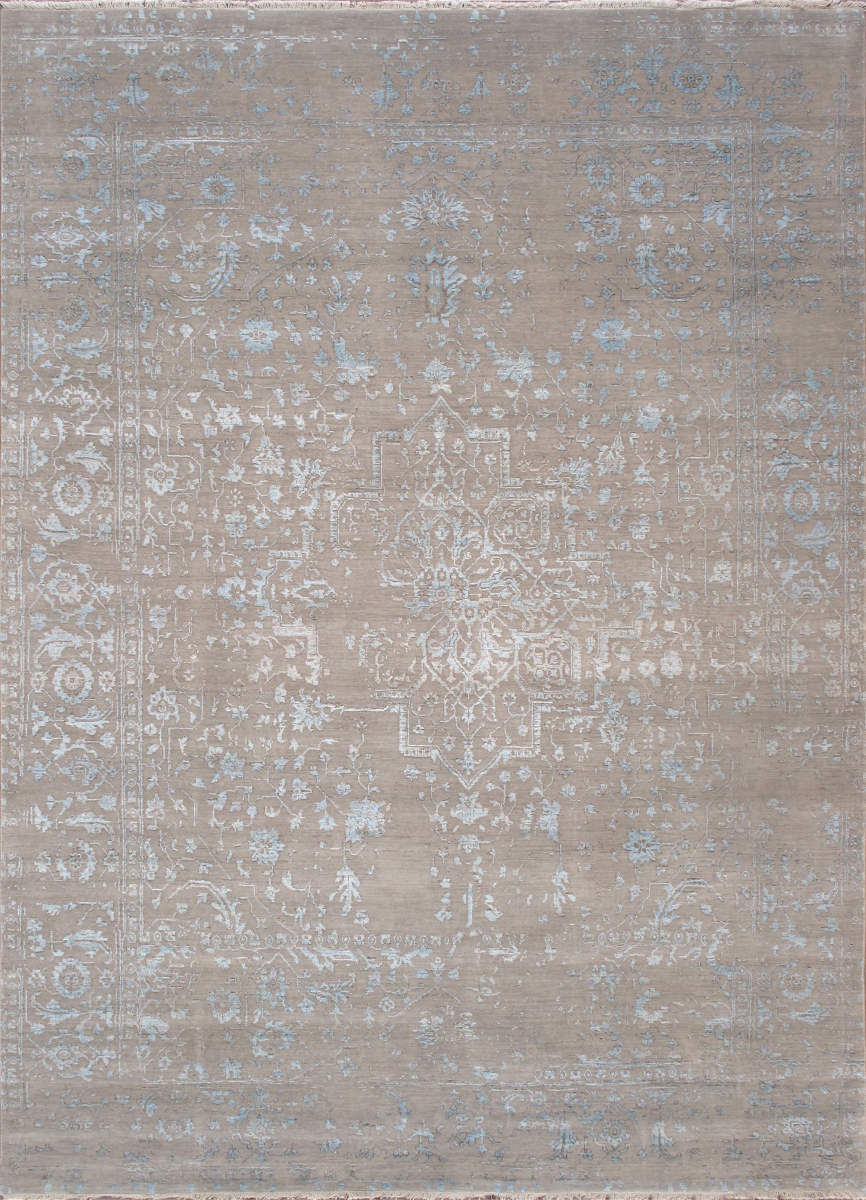 PDC-3798 9X12 Transitional Hand-Knotted Beige Geometric Area Rug-  8'10'' X 12' 2''