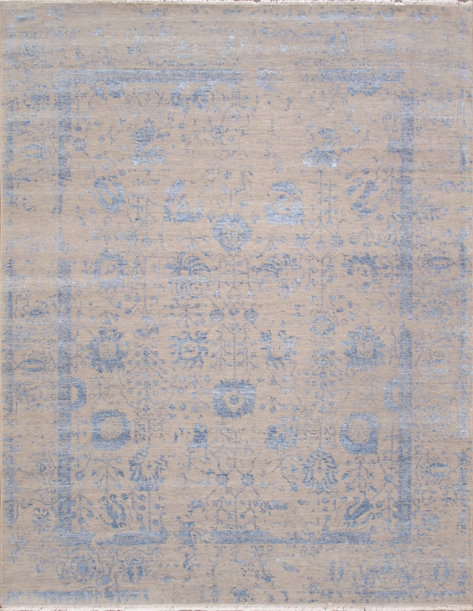 VASE-2302 8X10 Transitional Hand-Knotted Silver Geometric Area Rug- 8' 0'' X 10' 1''