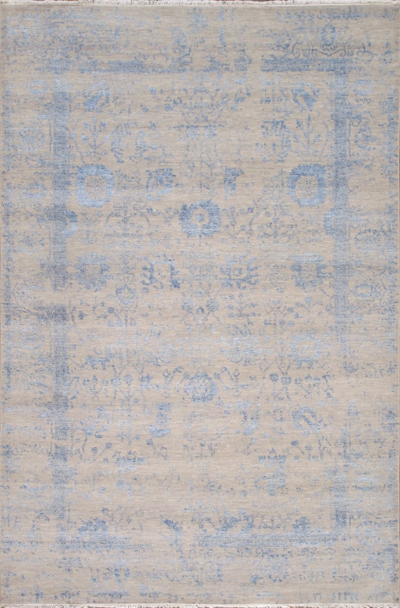 VASE-7021 6x9 Transitional Hand-Knotted Silver Geometric Area Rug- 6' 1'' X  9' 1''