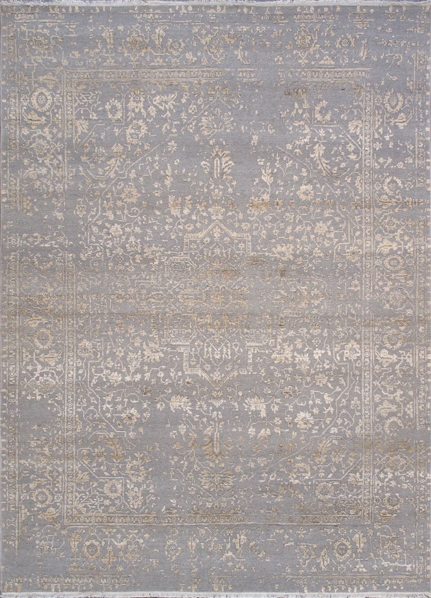 PDC-2138 9X12 Transitional Hand-Knotted Grey Geometric Area Rug- 8'11'' X 12' 2''