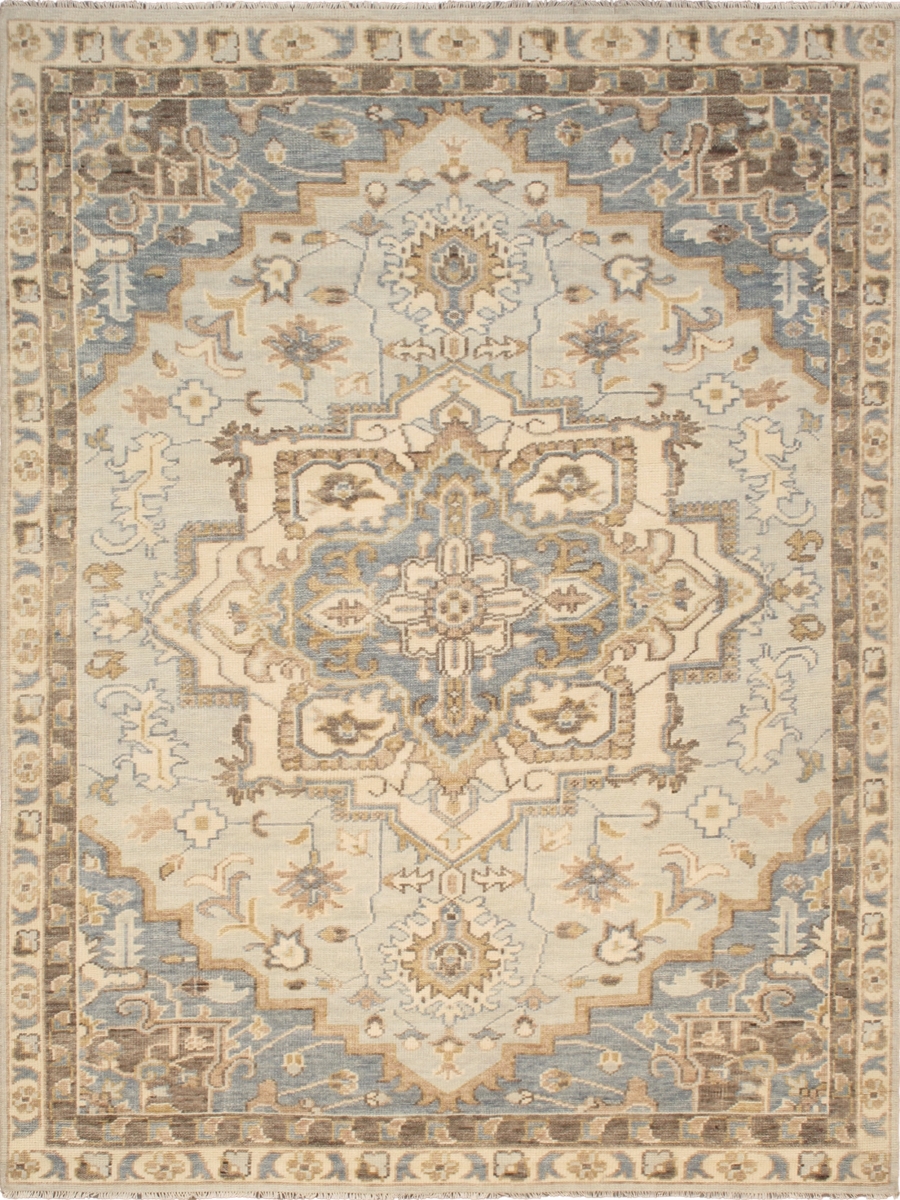 PJT-1 8x10 Serapi Hand-Knotted Light Blue Wool Area Rug-  7' 9'' X 10' 1''