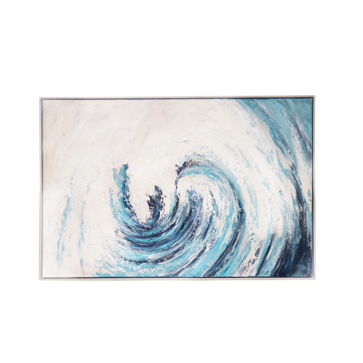 PXA-1014  Tidefall Hand-Painted Blue & White Coastal Wave Oil Painting on Canvas