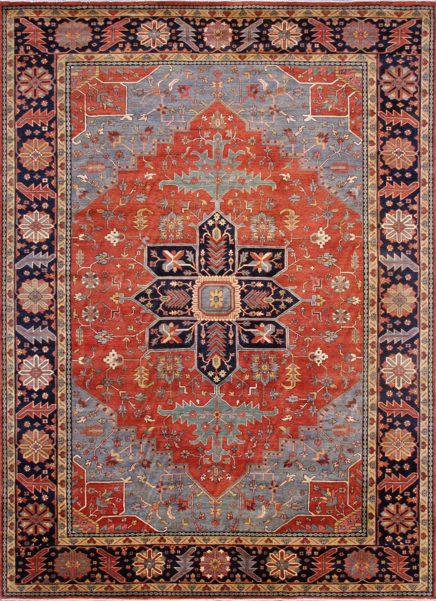 PSJ-23A 9X12 Serapi Hand-Knotted Rust/Navy 100% Wool Area Rug- 9' 1'' X 12' 0''