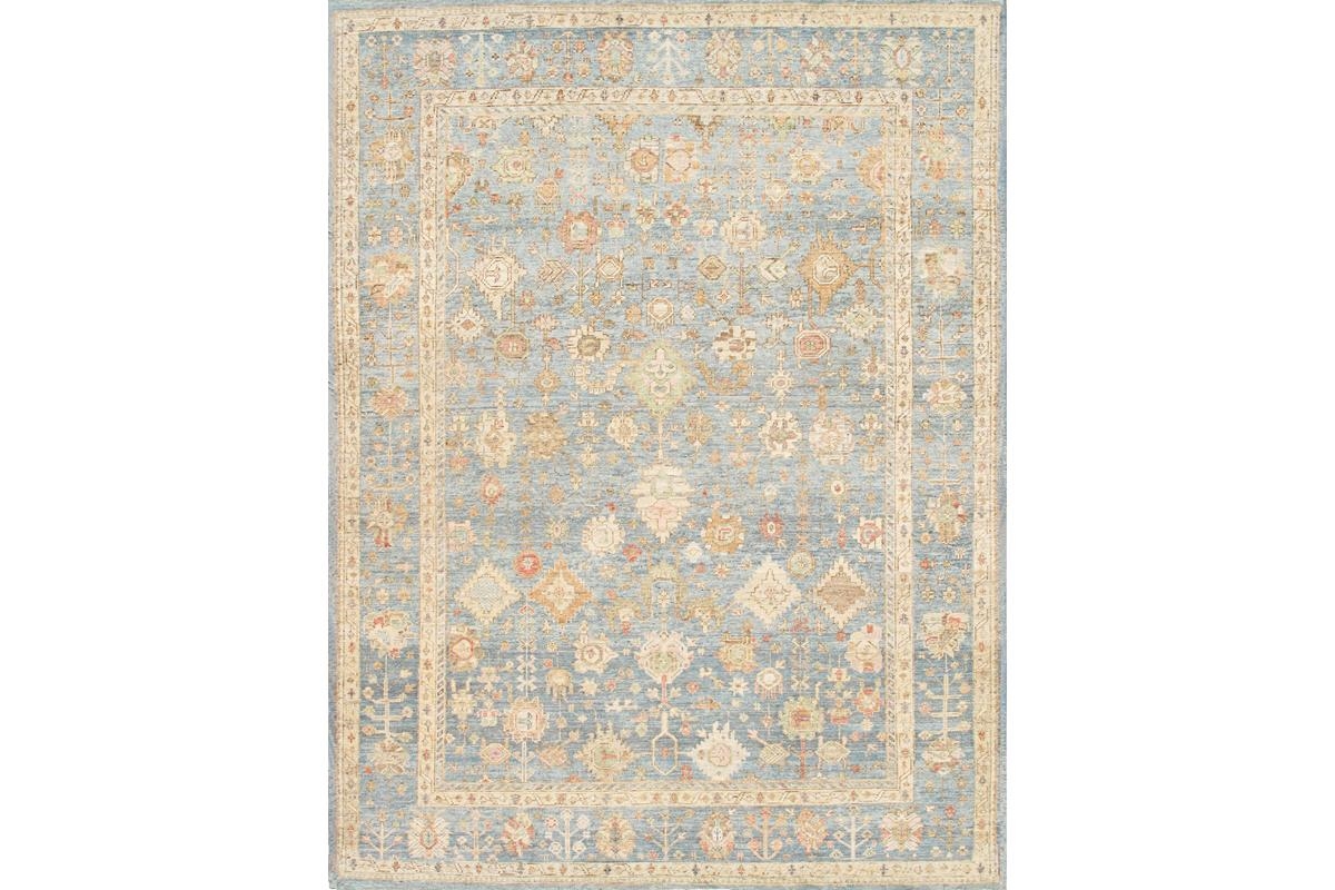 PASP-66 9X12 Oushak Hand-Knotted Light Blue Wool Area Rug