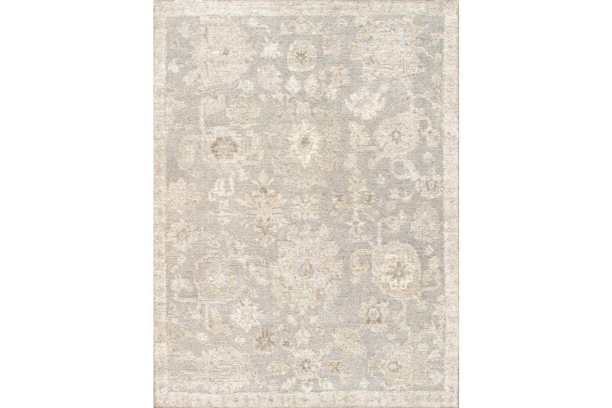 PLI-08 9X12 Oushak Hand-Knotted Silver/Beige Wool Area Rug