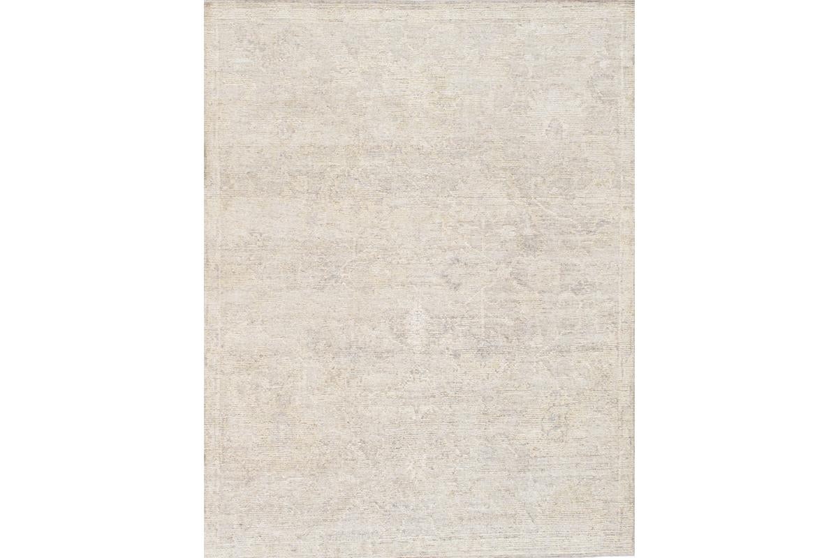 PLI-09 9X12 Oushak Hand-Knotted Beige Wool Area Rug