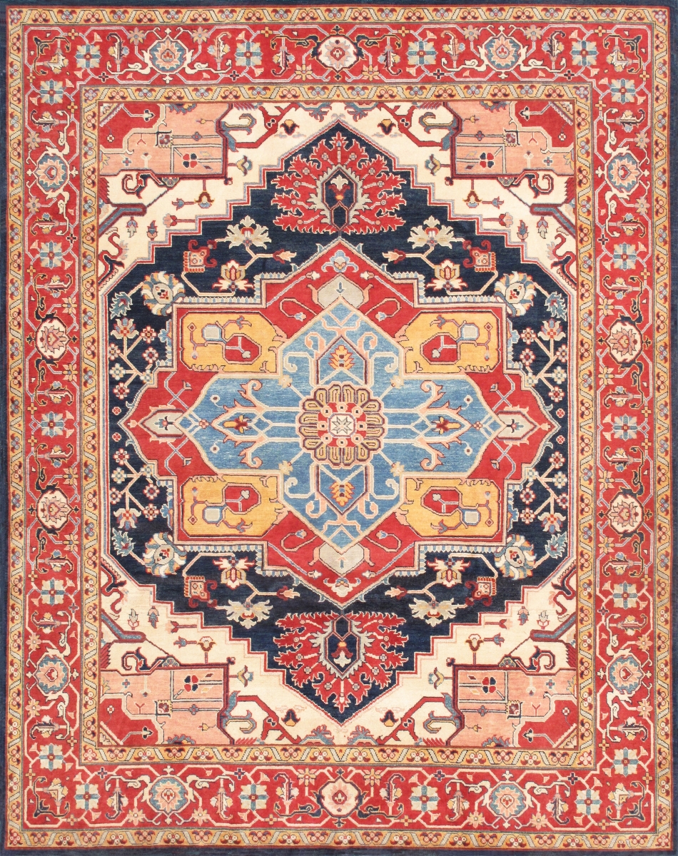 PSAM-101 8x10 Serapi Hand-Knotted Navy/Red Wool Area Rug- 8' 1'' X 9' 8''