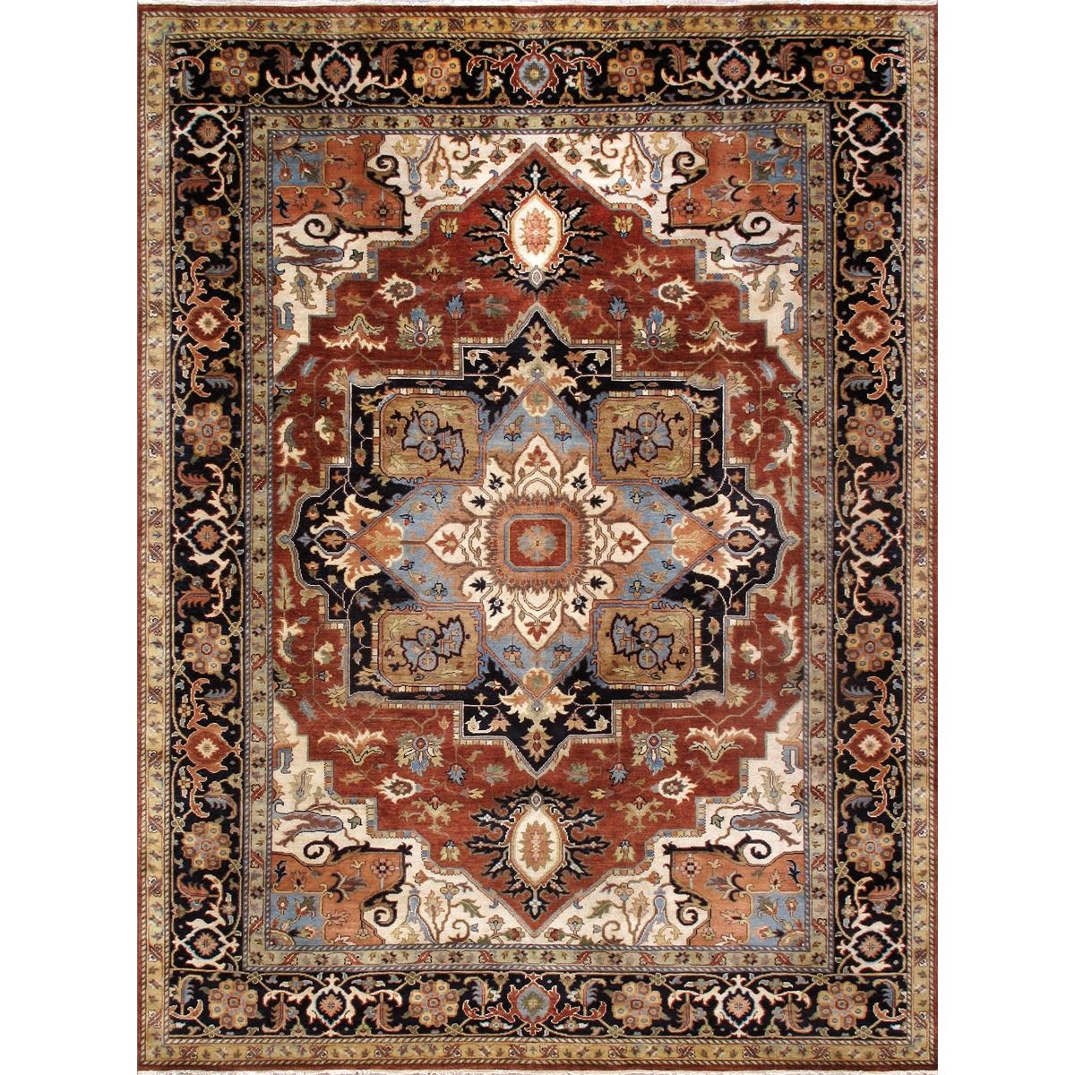 PSF-7120 10X10 Serapi Hand-Knotted Rust/Navy Wool Area Rug- 9' 9'' X 9'10''