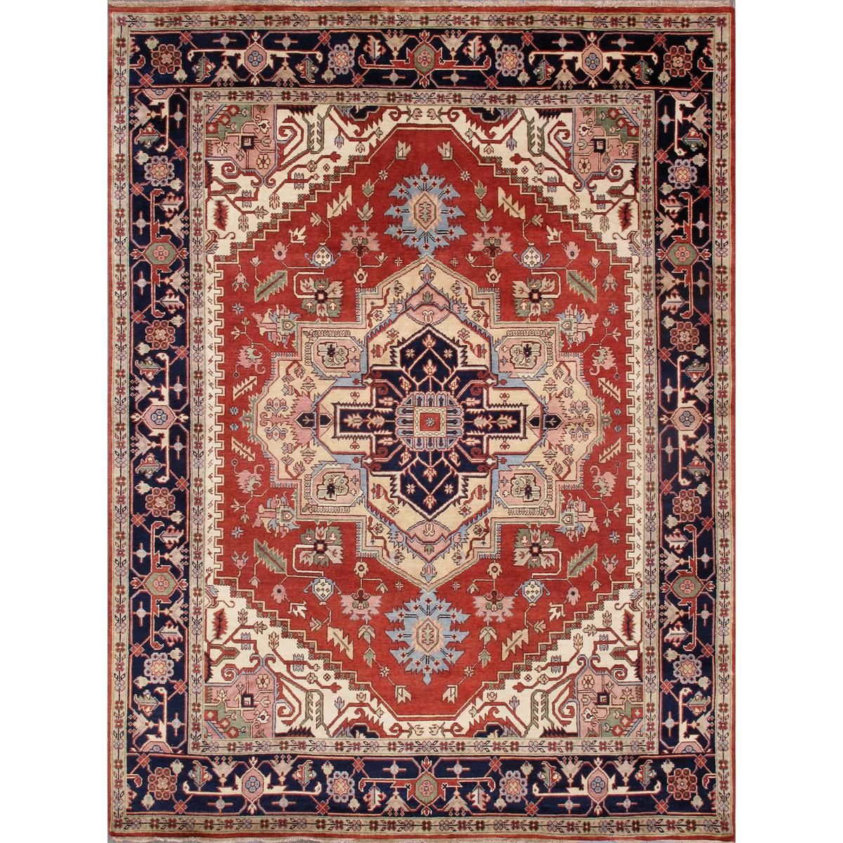 PB-10B 10X10 Serapi Rust/Navy Hand-Spun Wool Area Rug,  9'10'' X 9' 9''