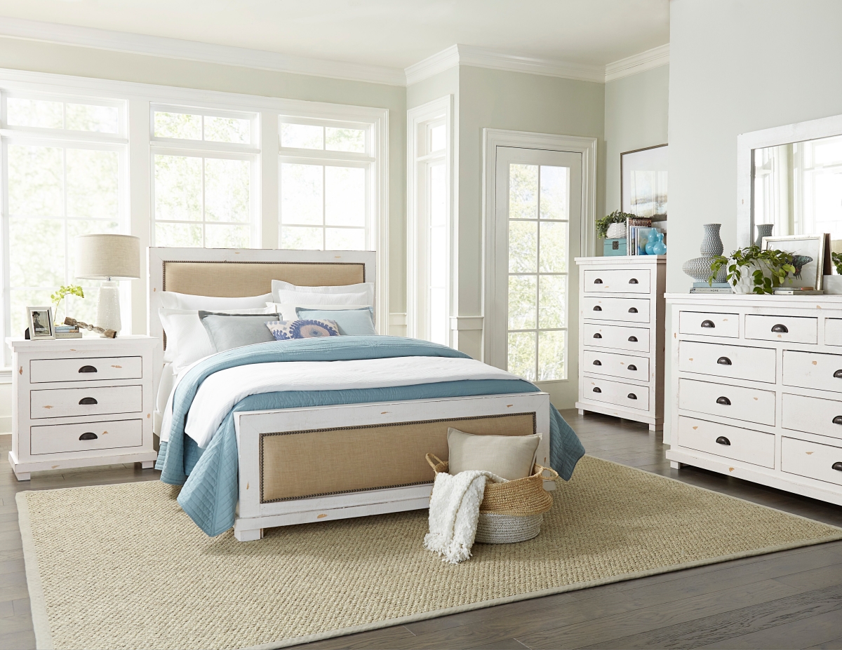 P610-32-33-27 Willow Complete Upholstered Bed, Distressed White - Full Size -  ProComfort, PR3141994