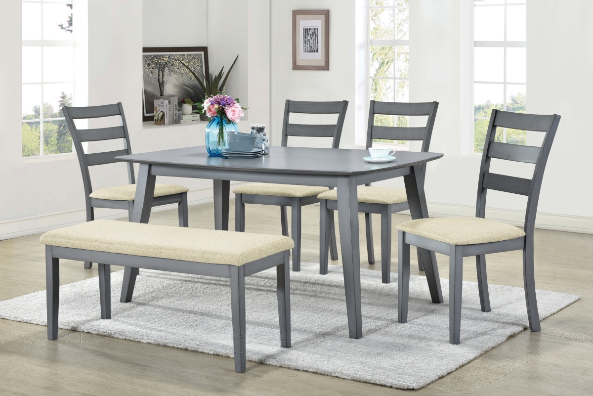 D825-95G Galvaston Dining Table with 4 Chairs & Bench, Gray -  Progressive Furniture