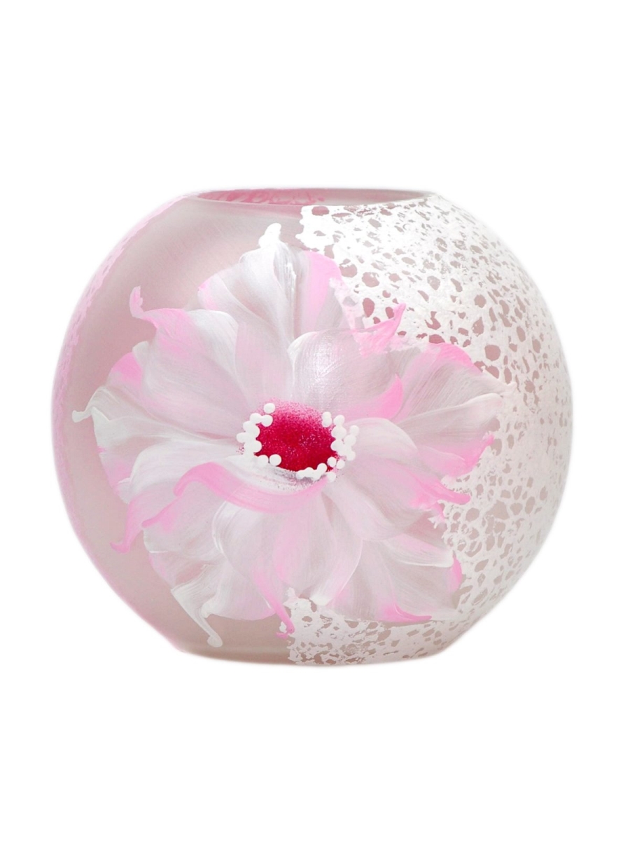 Picture of B2 Studio 5578-180-sh185 6 in. Floral Print Hand Painted Round Bubble Art Glass Table Vase for Flowers&#44; Pink