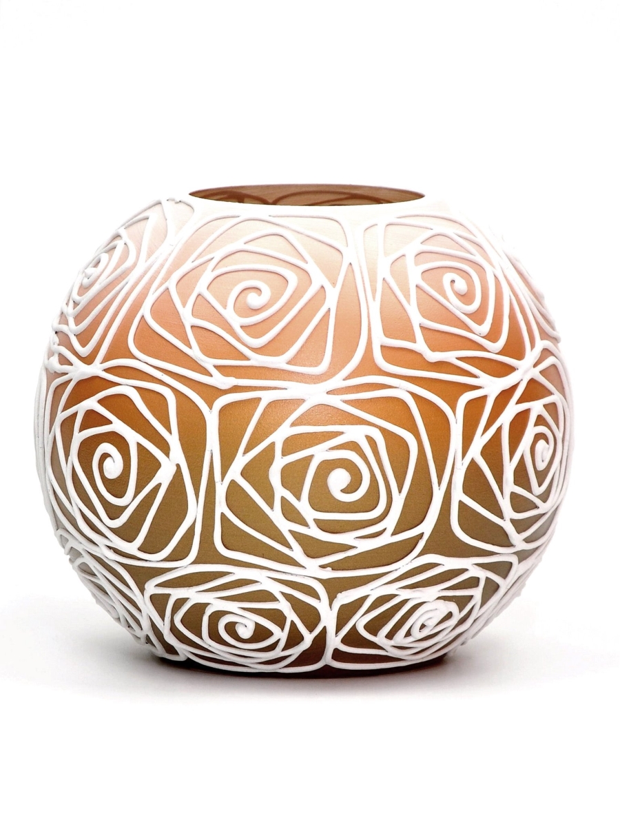 Picture of B2 Studio 5578-180-sh120.1 6 in. Golden Line Hand Painted Round Bubble Art Glass Table Vase for Flowers&#44; Orange