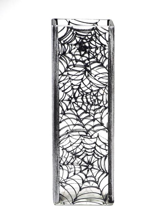 Picture of B2 Studio 6360-300-sh019.1 12 in. Spiderweb Art Decorated Square Table Glass Vase for Flowers&#44; Black