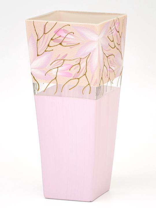 Picture of B2 Studio 7011-250-sh164 10 in. Trapeze Decorated Art Glass Table Vase for Flowers&#44; Pink