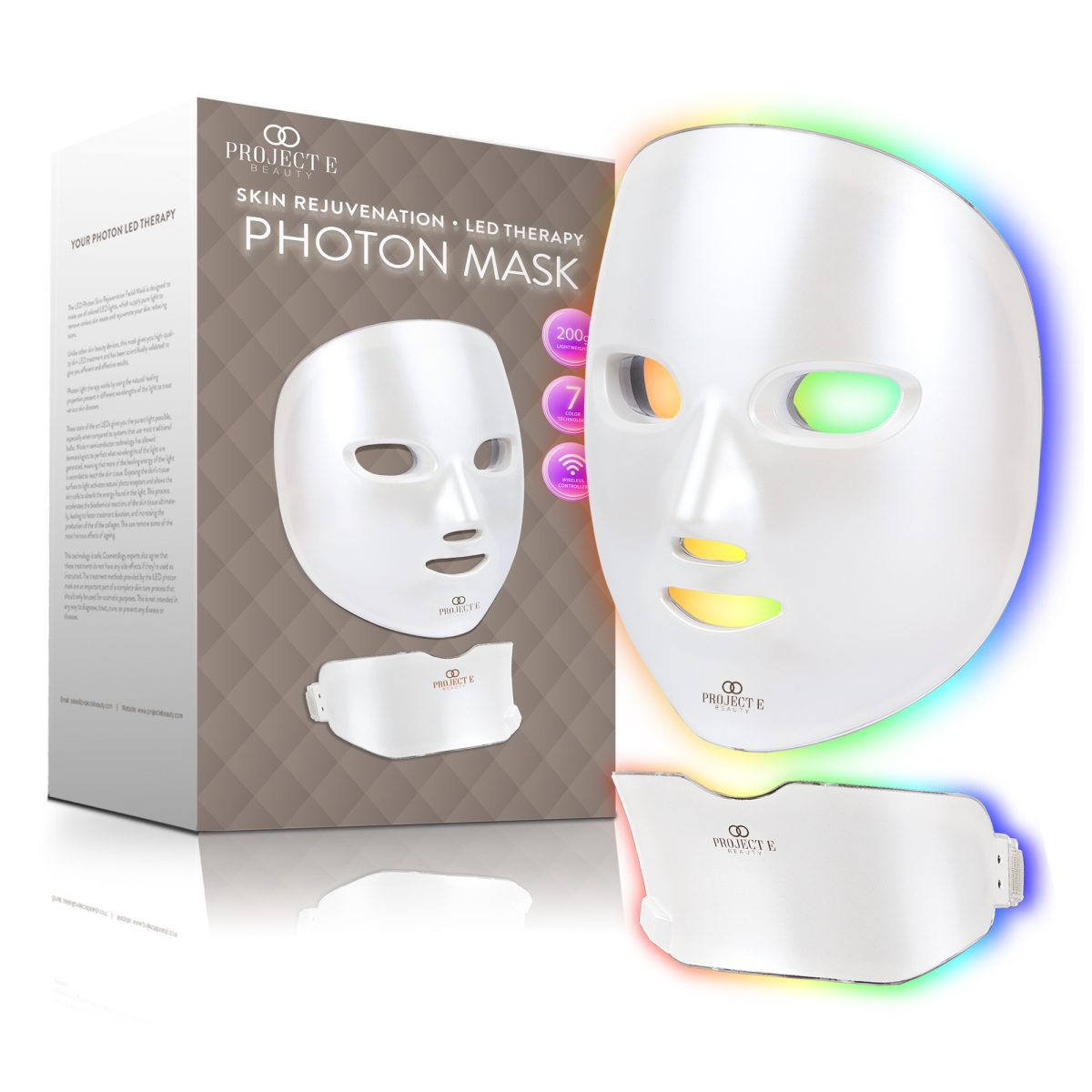 PE706  PE706 LED Light Therapy Mask | Wireless Photon Skin Rejuvenation | Therapy 7 Color Treatment Anti Aging -  Project E Beauty