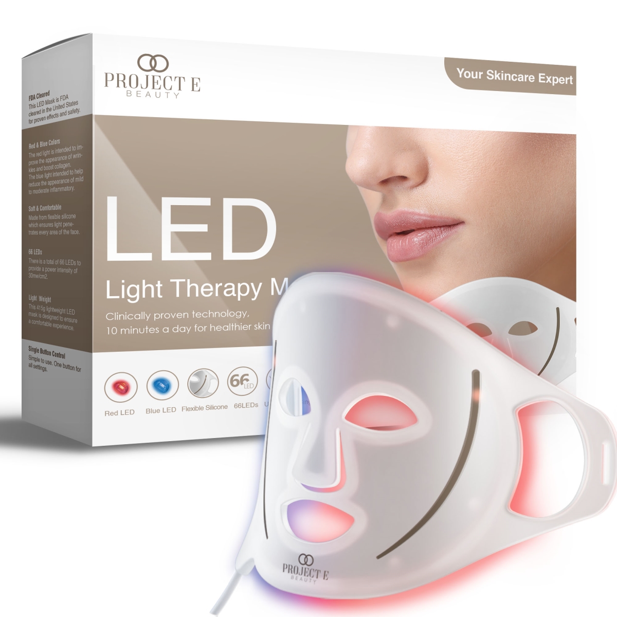 PE727  PE727 LED Light Therapy Mask Silicone | Anti-Aging & Anti-Blemish | Pimple Solution | Oily Skin -  Project E Beauty