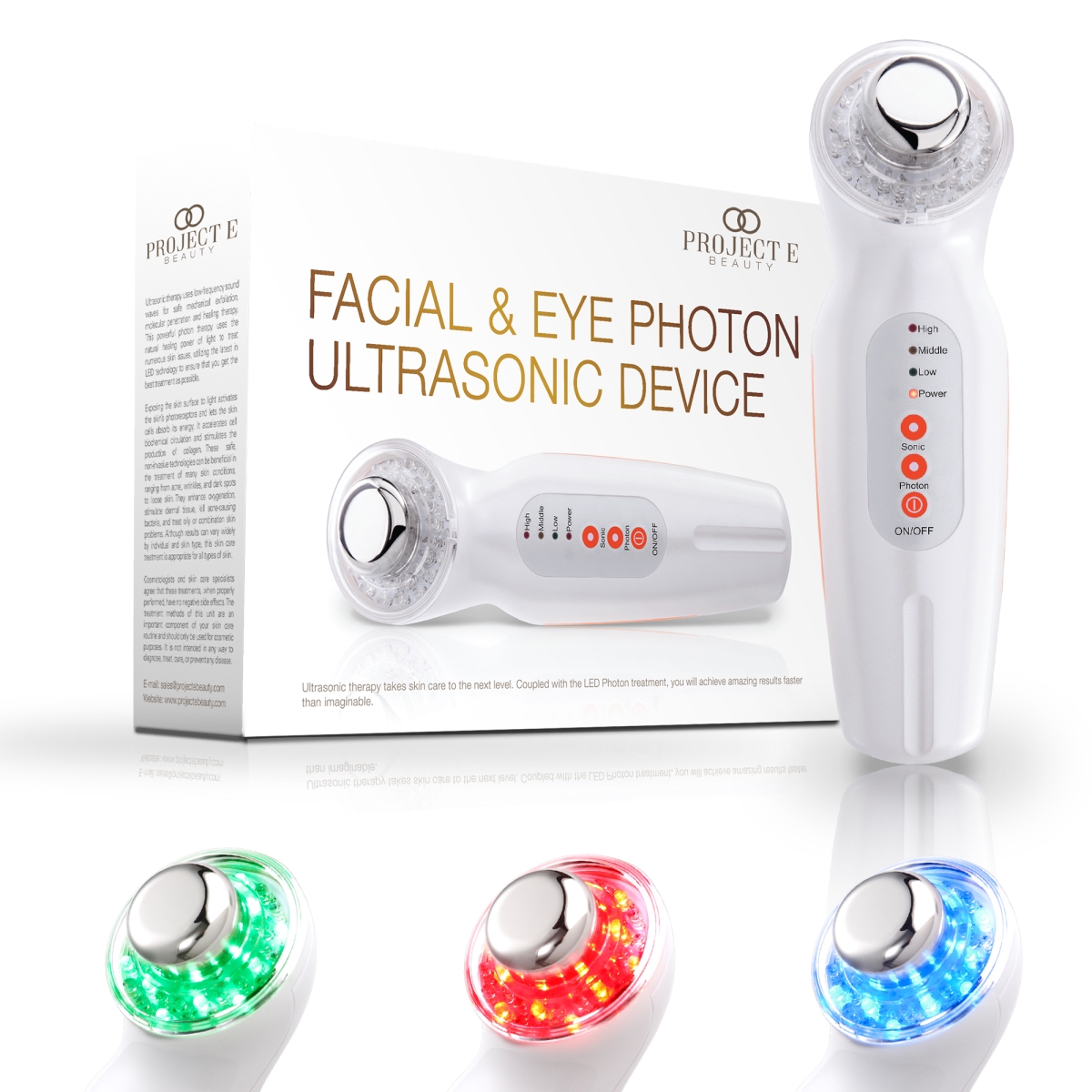 PE734  PE734 Facial & Eye Photon Device by  | Red, Blue & Green LED Light Therapy | Anti-Aging -  Project E Beauty