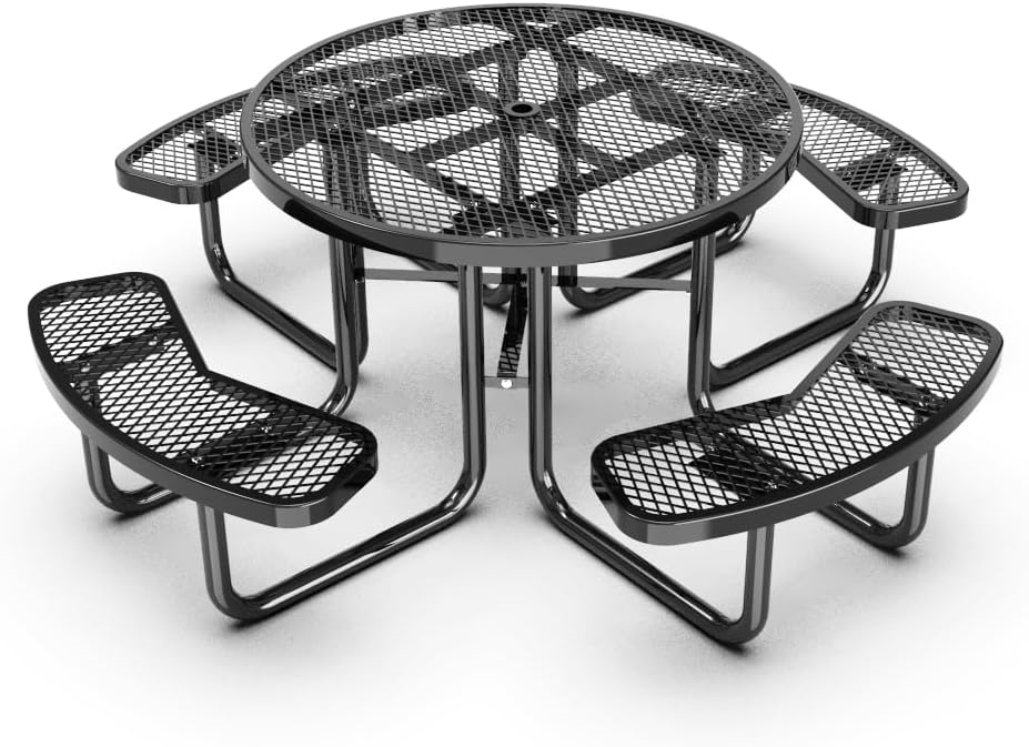 CD-R46PT-BLK 46' commercial round picnic table - Thermoplastic coated - Black