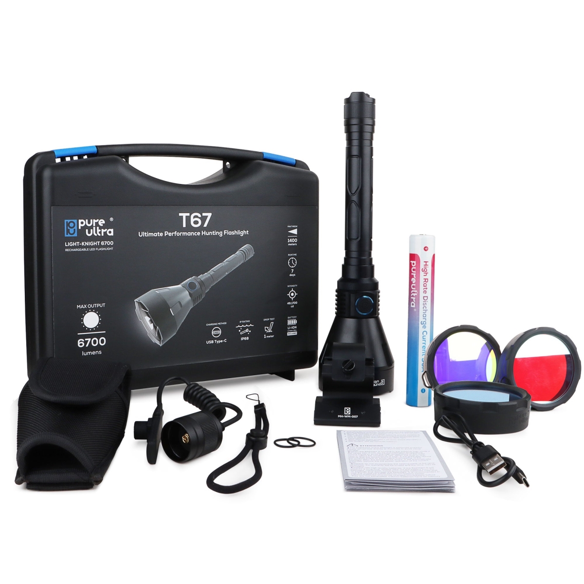 T67 full kit 6700 Lumens T67 Hunting Flashlight Full Kit