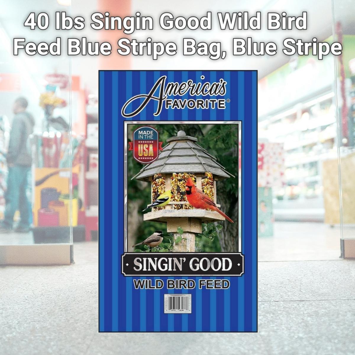 Picture of Americas Favorite 4150060 40 lbs Singin Good Wild Bird Feed Blue Stripe Bag, Blue Stripe