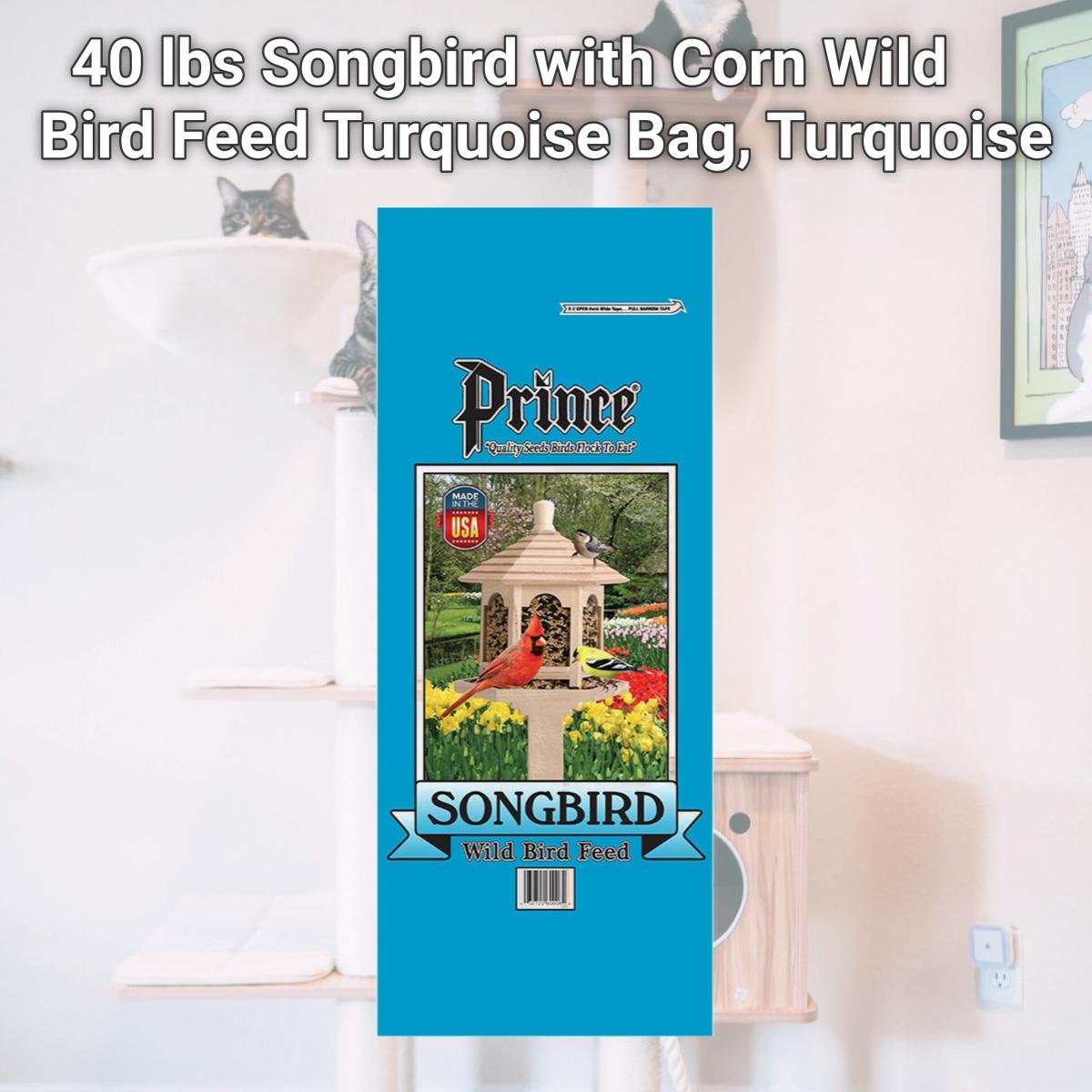 Picture of Prince Wild Bird Seed 0650210 40 lbs Songbird with Corn Wild Bird Feed Turquoise Bag, Turquoise