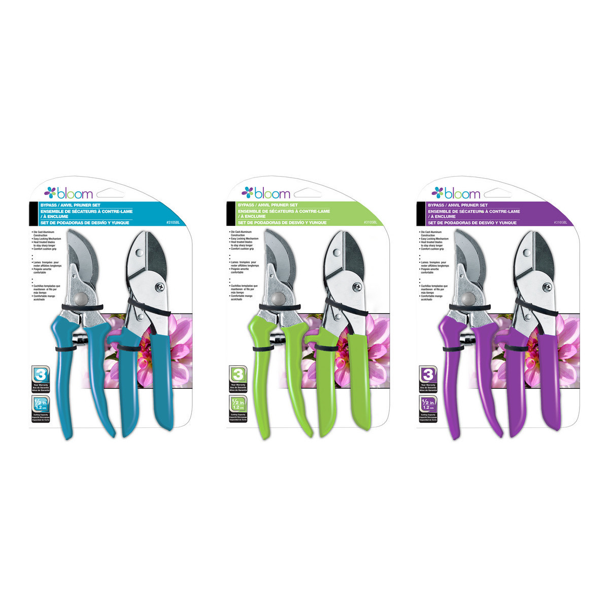 Picture of Bond 5025439 10 in. Bloom Bypass & Anvil Pruner Set&#44; Green&#44; Blue & Purple