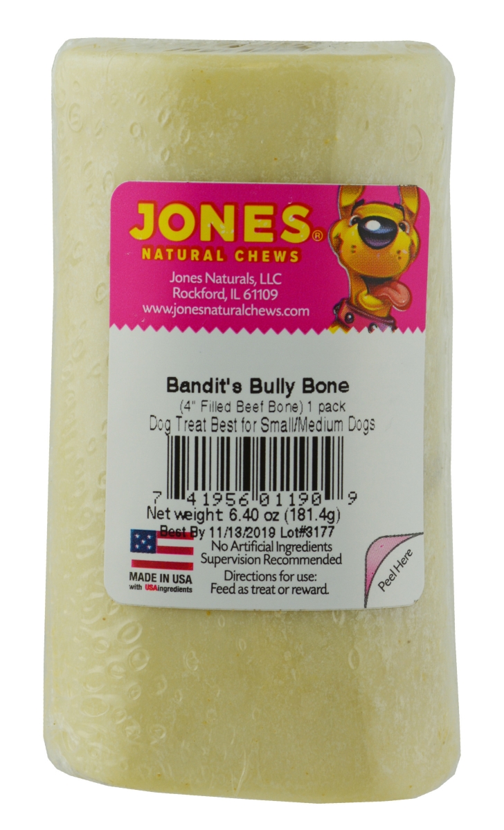 Picture of Jones Natural Chews 877481 7 oz Bandits Bully Bone Shrinkwrap