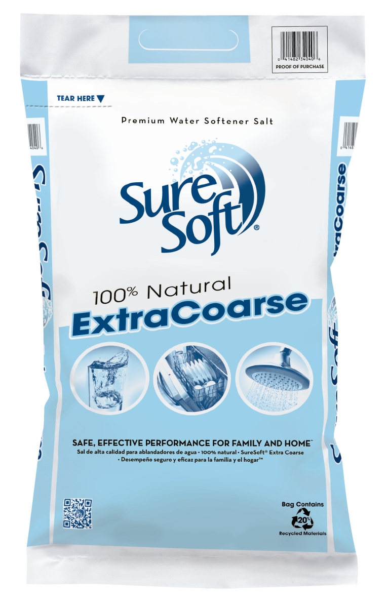 Picture of Compass Minerals 047525 50 lbs Suresoft Water Softner Solar Salt XCS White Bag with Blue