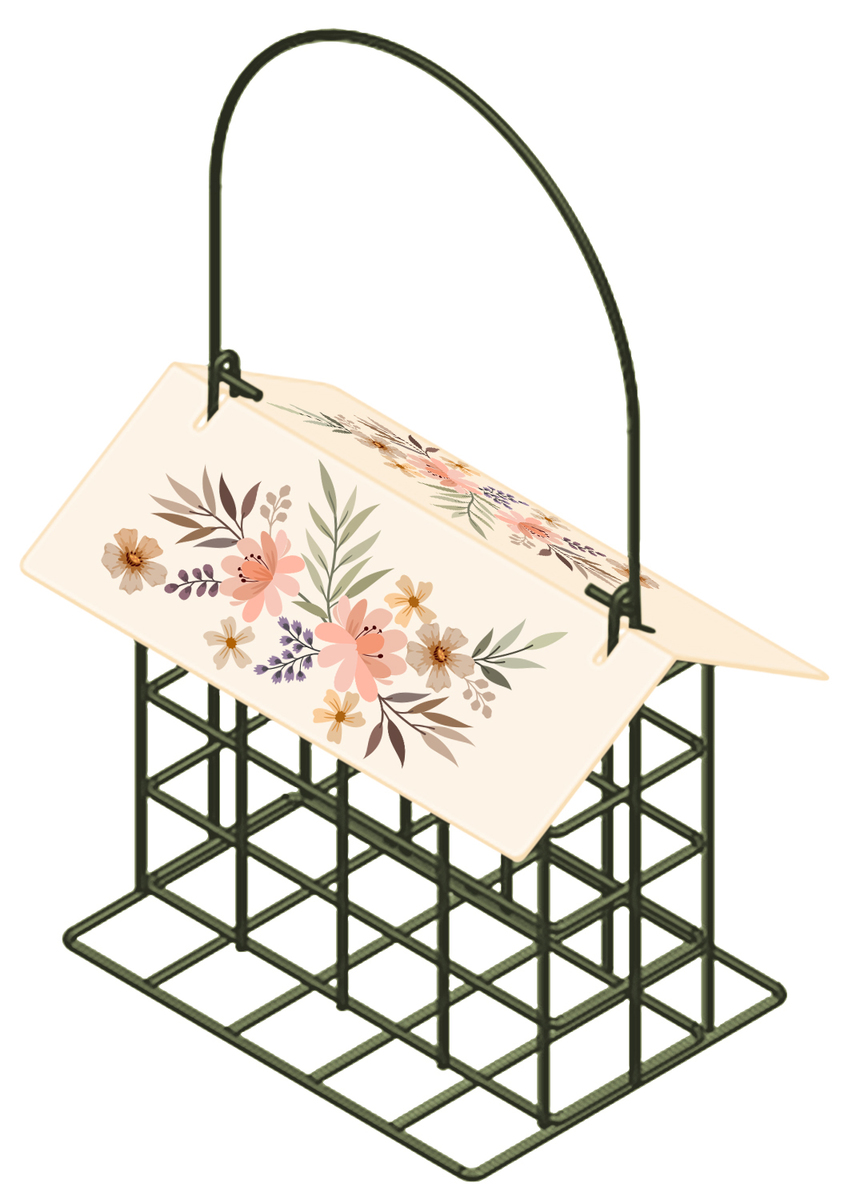 1 Cake Wild Wings Metal Decorative Suet Cage Bird Feeder, Black