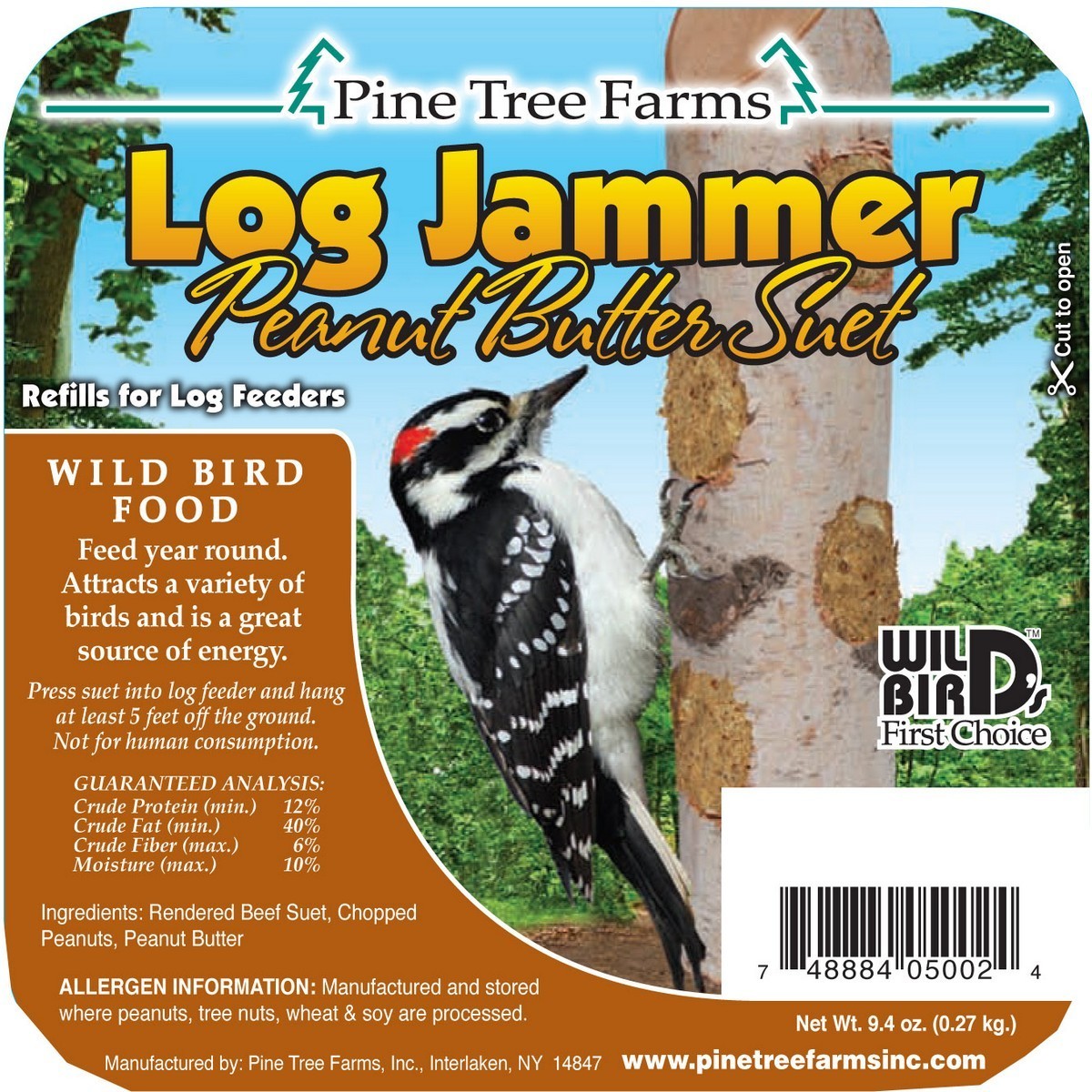 Picture of Pine Tree Farms 618011 5002 9.4 oz MP12 Log Jammer Peanut Suet Plug - 3 per Pack - Pack of 12