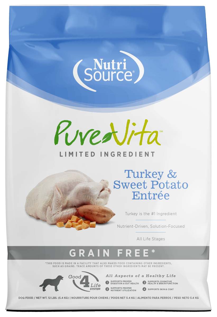 Picture of Pure Vita 125173 12 lbs 24-16 Grain Free Turkey Sweet Potato Peas Dry Dog Food - MP80