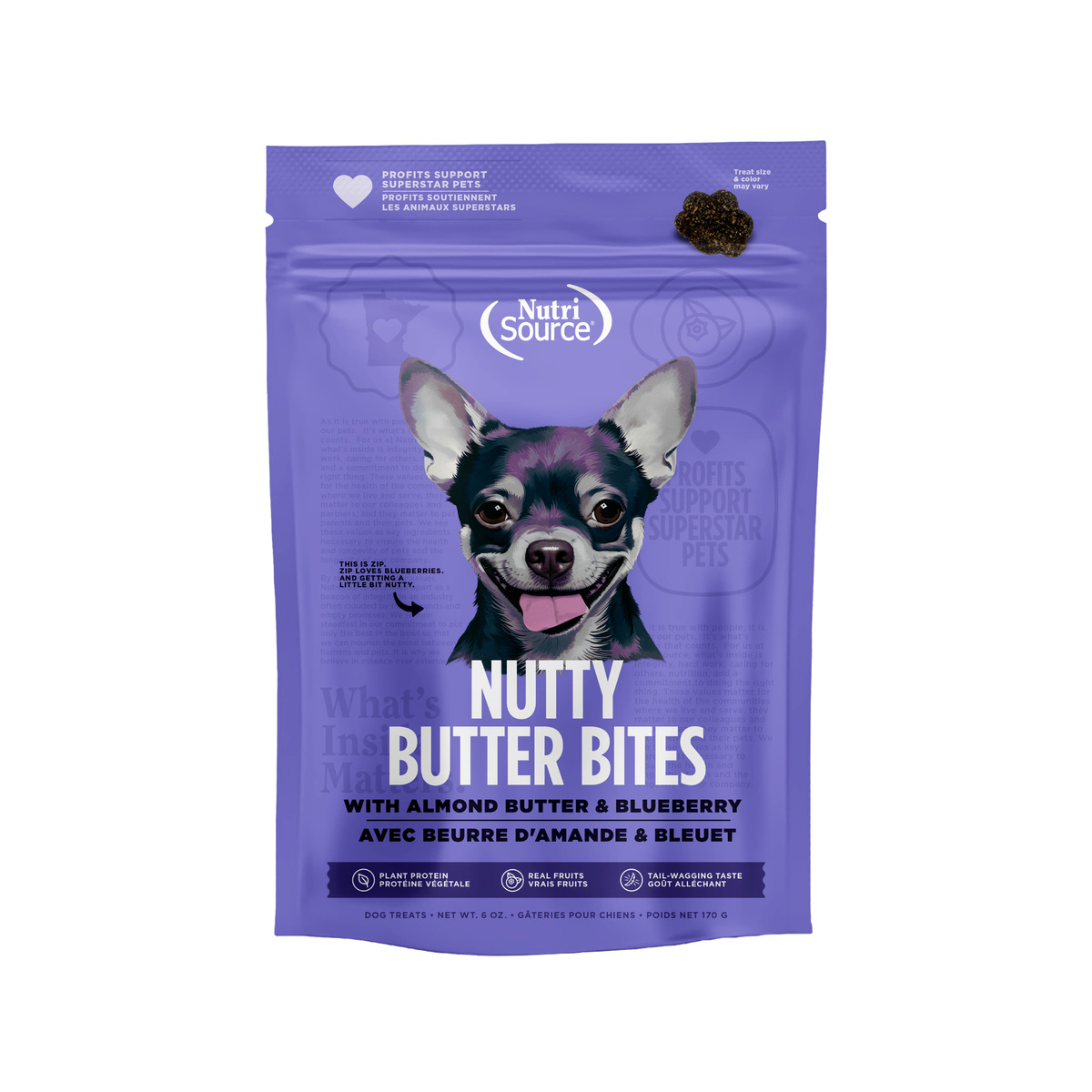 Picture of Nutrisource 124419 6 oz Blueberry Almond Nutty Butter Dog Bites MP12 Case - Pack of 12