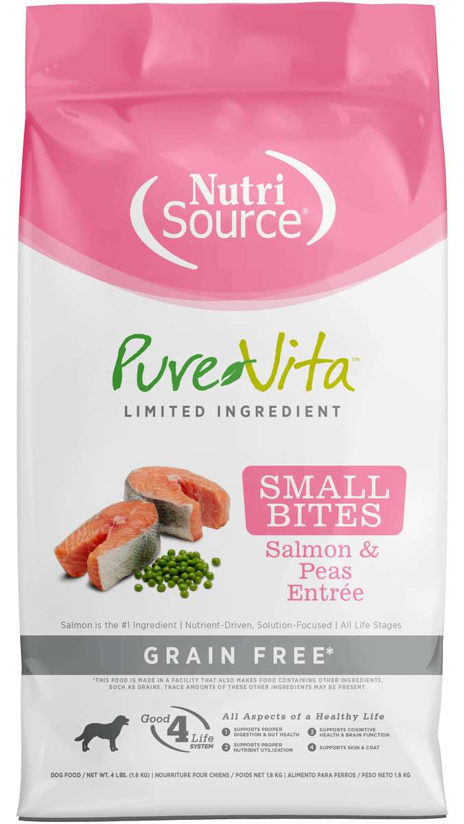 Picture of Pure Vita 125183 4 lbs Grain Free Small Bites Salmon & Peas Dog Food - MP8
