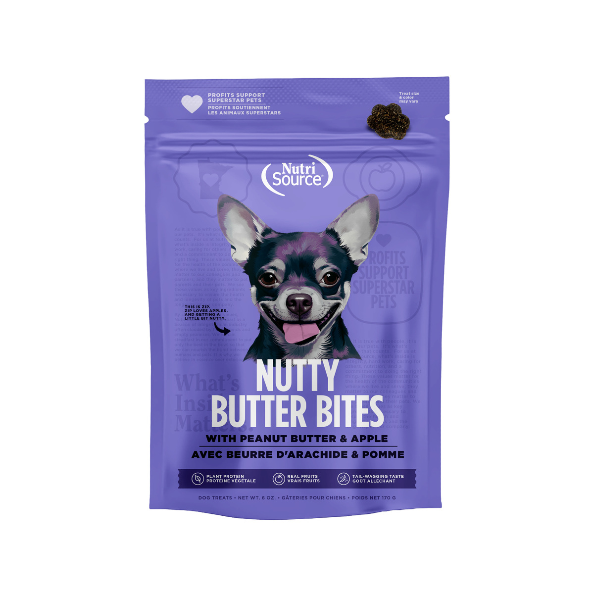 Picture of Nutrisource 124417 6 oz Apple Peanut Nutty Butter Bites Dog Food MP12 Case - Pack of 12