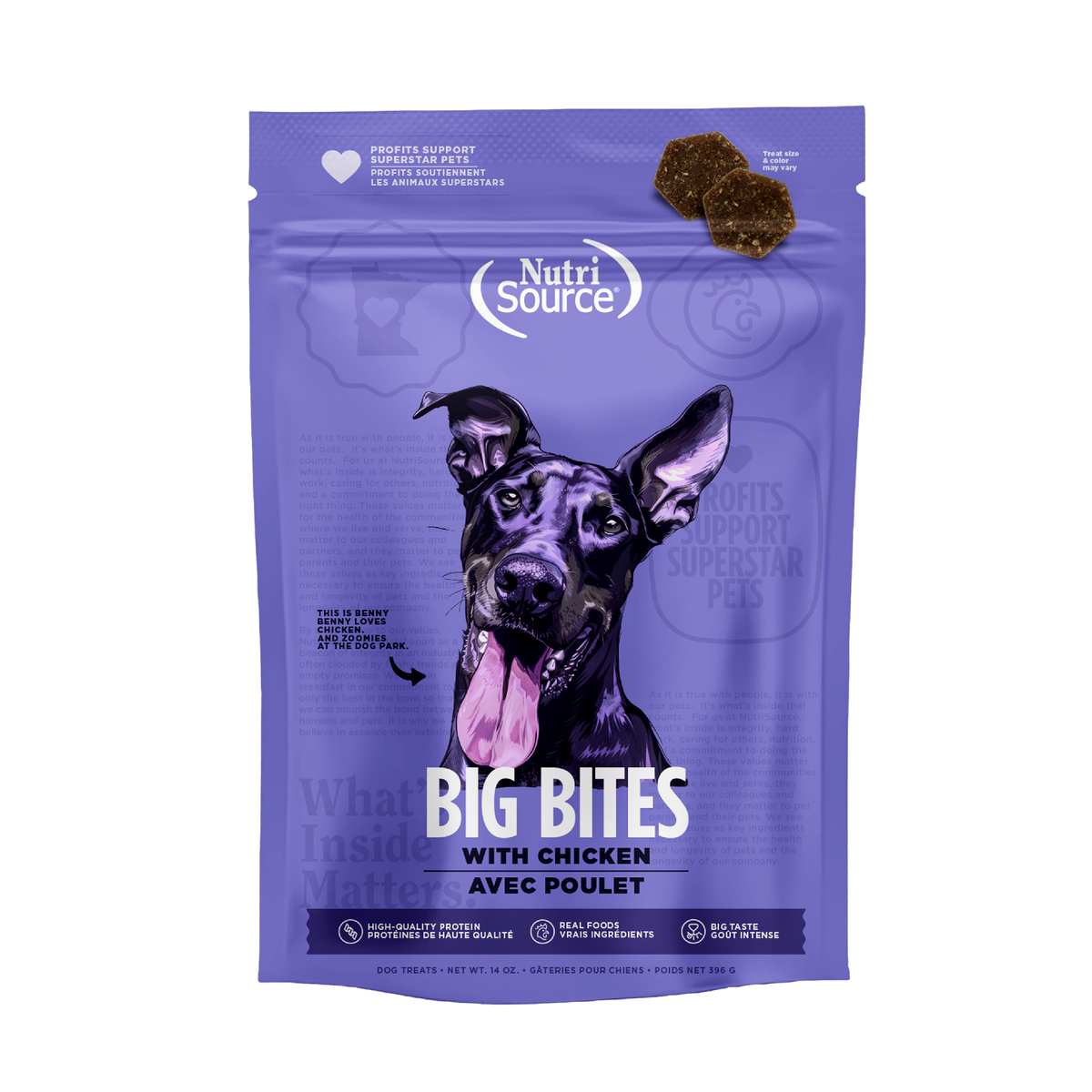 Picture of Nutrisource 124407 14 oz Big Bite Chicken Dog Treats MP12 Case - Pack of 12