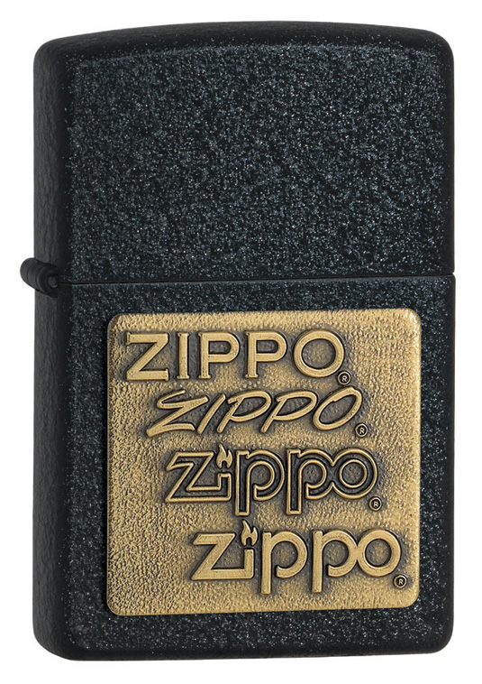 2019 Crackle Brass Emblem Lighter, Black