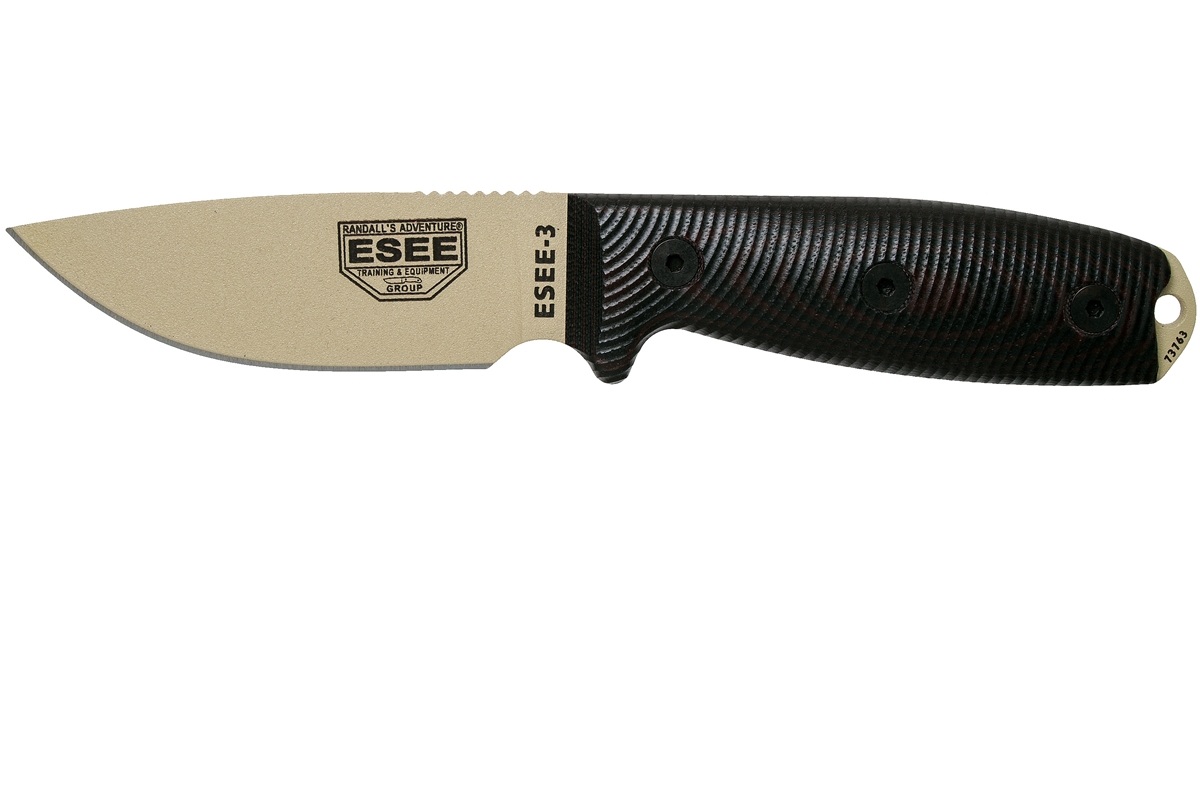 Picture of Esee Knives ESE-3PMDT-004 2020N 3 Desert Tan Blade G-10 3D Knife Handle with Black Sheath&#44; Blood & Black