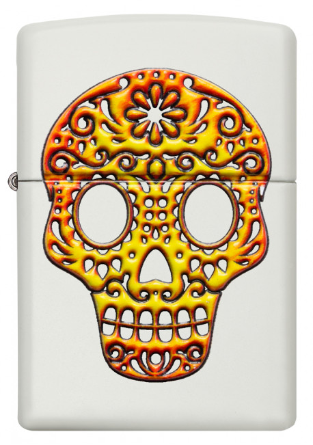 ZIP-49003 2019N La Calavera Sugar Skull Lighter - White Matte