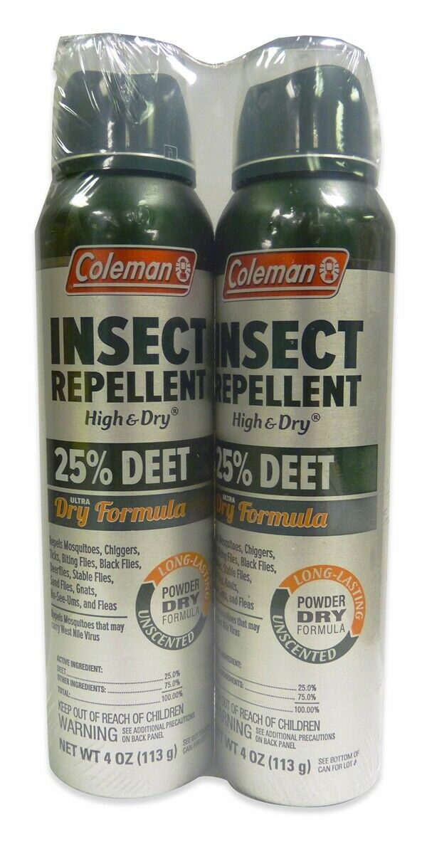 2019 6 oz Coleman 25 Percentage Deet High & Dry Aerosol Repellent Spray - Pack of 2