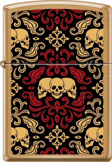 2019 Skulls Ornament Brushed Lighter - Brass