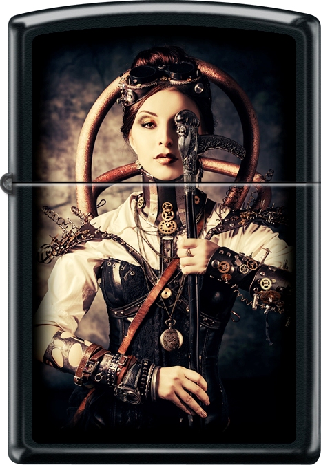 2019 Steampunk Woman Gun Lighter - Black Matte